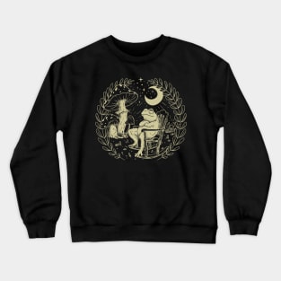 Goblincore Aesthetic Cottagecore Frog - Khaki - waiting for mushrooms to grow - Mycology Shrooms Crewneck Sweatshirt